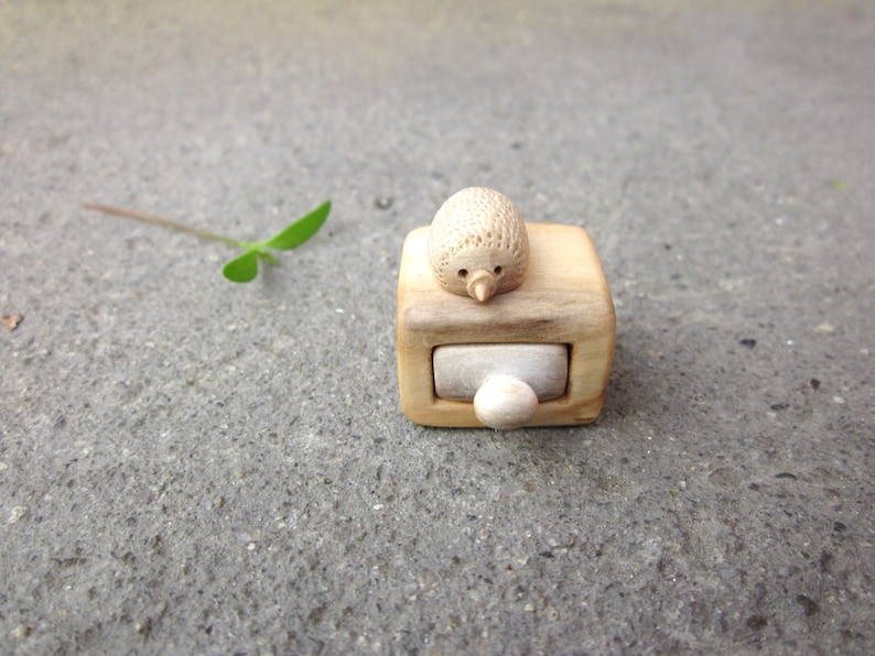 Miniature cabinet with hedgehog Jewelry Box Stud Earrings Box Wood Unique Gift Wood Sculpture Personalized image 3