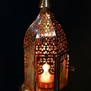 Lanterne marocaine en métal, doré antique, photophore pour bougie chauffe-plat, décoration de l&#39;Aïd ramadan
