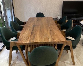 Conjunto de mesa de comedor de nogal macizo con sillas tapizadas (180 cm) – Muebles de cocina modernos