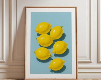 Lemon Art Print – Modern Minimalist Citrus Digital Wall Decor, Vibrant Yellow Fruit Poster for Kitchen or Dining Room (A1–A5 Printable)