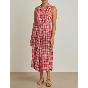Desire Red White Gingham Vintage Plaid Sleeveless Midi Dress Cottagecore Small S