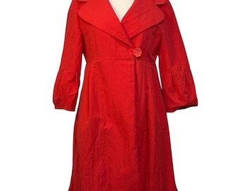 Nanette Lepore Red Vintage Raincoat with Balloon Sleeves and Flower Button NWT