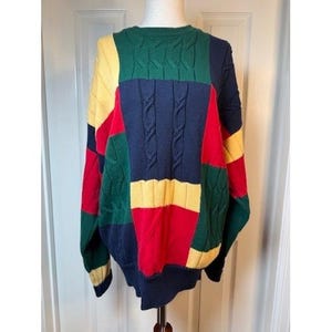 Vintage Nautica Colorblock Cable Knit Sweater Mens Medium Primary Colors 90s