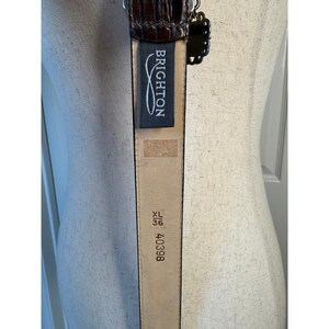 Brighton Brown Crocodile Embossed Leather Belt Silver Gold Ornate XL 36 image 4