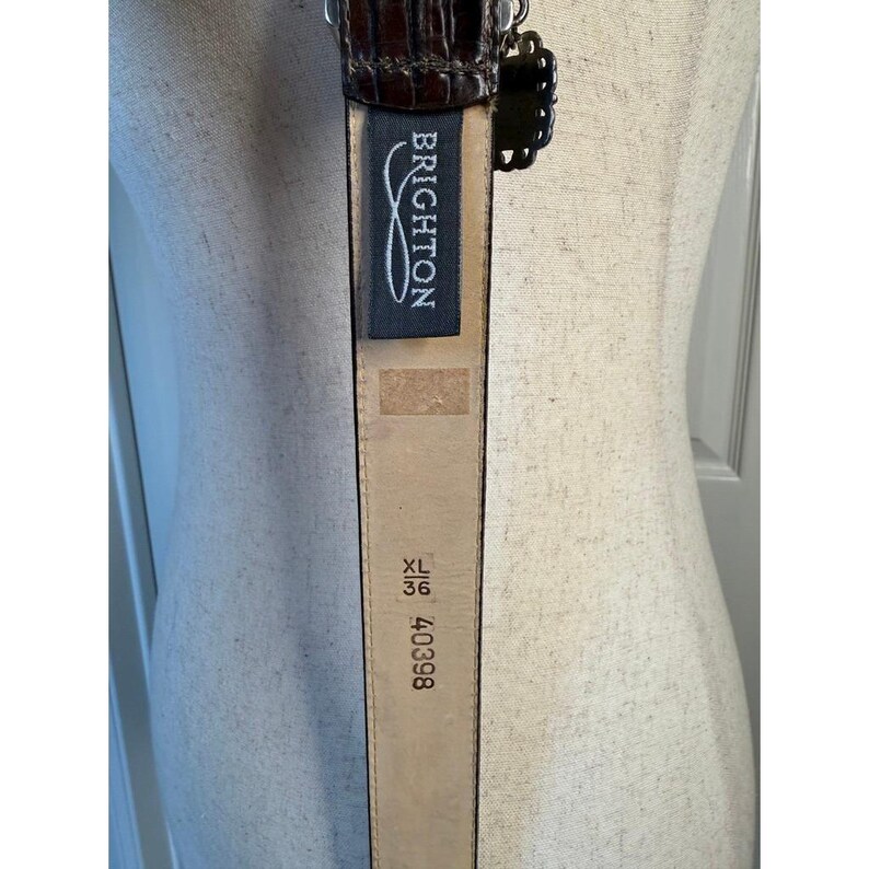 Brighton Brown Crocodile Embossed Leather Belt Silver Gold Ornate XL 36 image 4