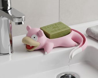 Jabonera Slowpoke impresa en 3D – Soporte para esponja con drenaje, accesorio de baño y cocina para nerds