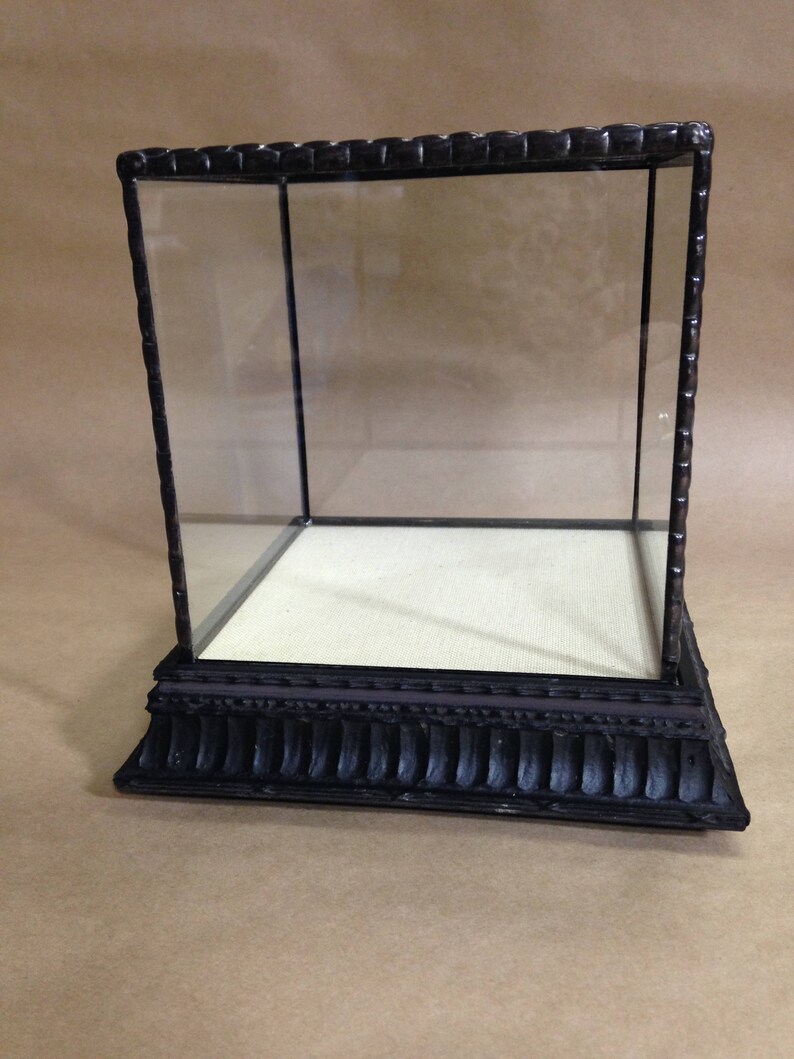 Square 5 sided glass display case. black ornate wood base. 4 Etsy