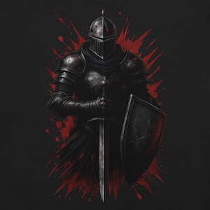 Maglietta Grimdark Knight, maglietta dark fantasy, guerriero medievale, ispirata a Dark Souls, maglietta con grafica gotica / OSMUSE