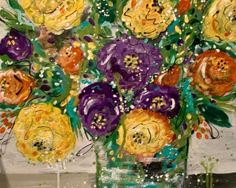 Flower Acrylic Painting On Canvas, Floral, 16 x 20 home decor hand painted wall art