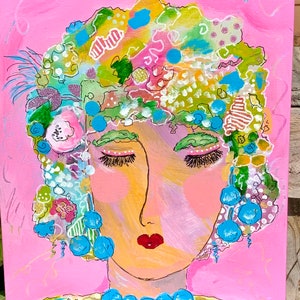 Lady Acrylic Painting, Canvas, Floral, Flowers home decor hand painted wall art