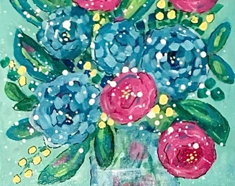 Flower Acrylic Painting On Canvas, Floral, 9 x 12 home decor hand painted