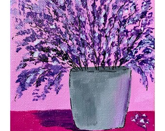 Flower Acrylic Painting On Canvas, Floral, lilacs 5 x 5 home decor hand painted