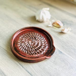 Handmade Ceramic Garlic Grater | Pottery Ginger Slicer | Kitchen Prep Dish | Rustic Stoneware Spoon Rest