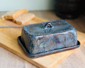 Handmade Rectangular Ceramic Butter Dish with Lid | Patterned Pottery Butter Keeper in Multiple Colours
