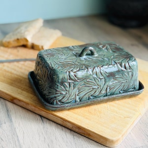 Handmade Rectangular Ceramic Butter Dish with Lid | Patterned Pottery Butter Keeper in Multiple Colours