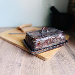 Handmade Rectangular Ceramic Butter Dish with Lid | Patterned Pottery Butter Keeper in Multiple Colours