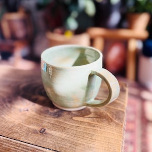 Handmade Green Coffee Mug | Modern Ceramic Stoneware Tea Cup | Pottery Gift