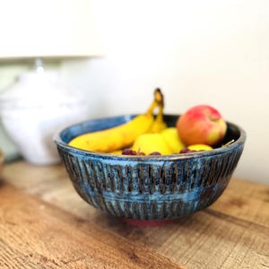 Handmade Ceramic Fruit Bowl | Large Textured Pottery Serving Bowl | Hand Built Coiled Stoneware Pot