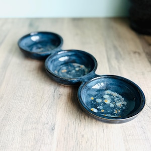 Ceramic Snack Bowl Set of 3 | Handmade Dip Tray | Pottery Appetizer and Condiment Dish