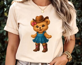 Cowgirl Teddy Bear PNG: Country T-Shirt Design (Digital Download