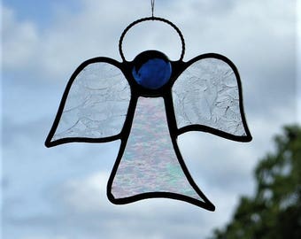 Stained Glass Angel (in textured glass and iridescent glass with blue head) abstract