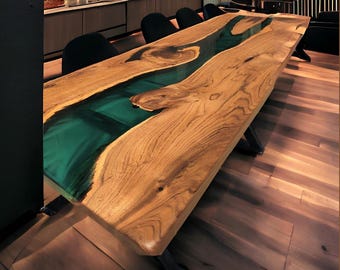 Live Edge Resin Dining Table: Solid Wood & Epoxy Inlay