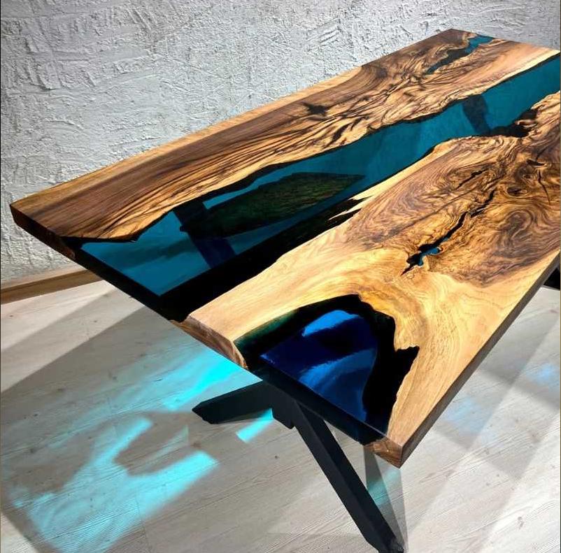 Live Edge Resin Dining Table: Solid Wood & Epoxy Inlay - Etsy