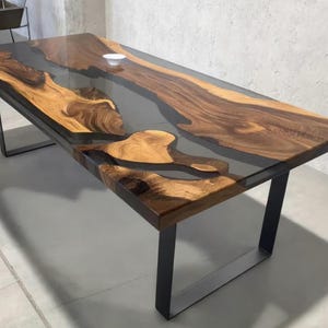 Live Edge Epoxy Dining Table | Black Resin River Table | Acacia Wood Kitchen Table | Handmade Custom Table Top