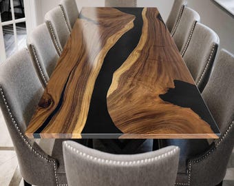 Live Edge Resin Dining Table: Solid Wood & Epoxy Inlay