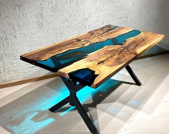 Live Edge Resin Dining Table: Solid Wood & Epoxy Inlay