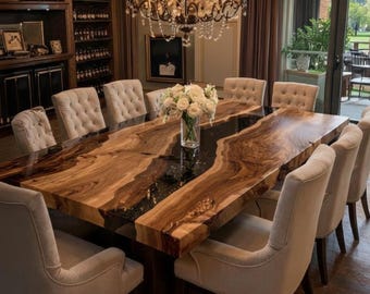 Live Edge Resin Dining Table: Solid Wood & Epoxy Inlay