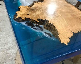 Live Edge Resin Dining Table: Solid Wood & Epoxy Inlay