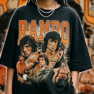 Rambo Vintage Graphic T-shirt First Blood Retro Rap Tee Actionfilm Streetwear Sylvester Stallone Graphic Tee