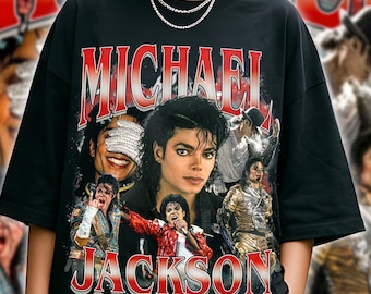 Michael Jackson Vintage Rap Tee Style Shirt | King of Pop Graphic T-Shirt | Retro 90s Bootleg Inspired Music Tee | MJ Collage Streetwear