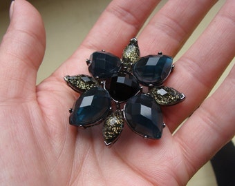 Brooch - vintage Blue Black Rhinestone/Gem Glitter Brooch