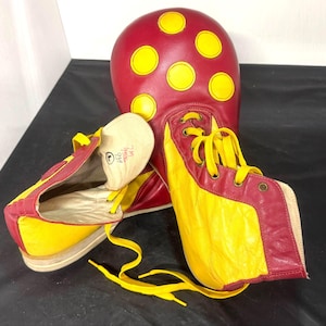 Clown Shoes High top Leather  Red and Yellow Unisex Foot-so-Port Vintage Orignal Box