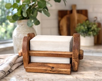Rustic Wooden Napkin Holder Handcrafted Table Decor Farmhouse Kitchen Accessory Natural Wood Napkin Organizer