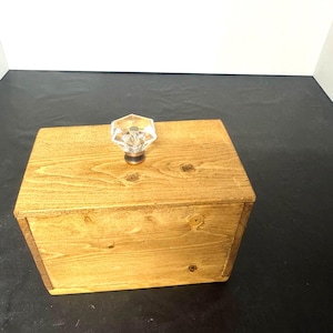 Keep Sake Jewelry/Pet Ash Stained Wooden Box Handmade With Lid Glass Knob