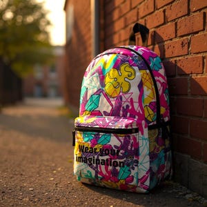 Personalized Vibrant Imagination Backpack - Colorful Book Bag, School Pack, Art Supplies Carrier, Travel Bag, Unique Gift for Creatives