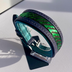 Leather collar with inlay “Green Christmas”