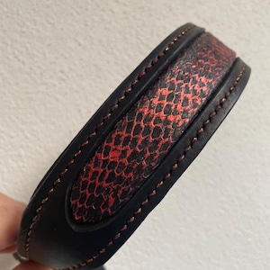 Blank leather collar with fish leather inlay “red dragon”