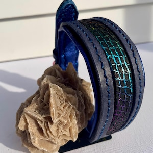 Blank leather collar with fish leather inlay “Rainbow Christmas”