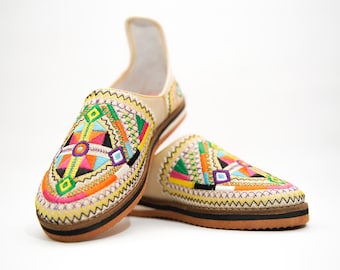 Moroccan Leather Babouche Slippers for Women | Handmade Organic Sheepskin House Shoes | Embroidered Indoor Mules | Ethical Gift Idea