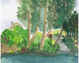 Lake House (10X15) Port Ludlow, watercolor print, 300g paper, with various frame options