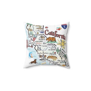 MAPA DE LA DIVERSIÓN DE CALIFORNIA - Almohada cuadrada de poliéster hilado