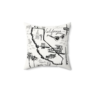 Mapa de California en blanco y negro - Cojín cuadrado de gamuza sintética