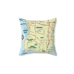 Manhattan Beach Kalifornien 90266 KARTE Quadratisches Kissen aus gesponnenem Polyester