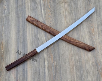 Ręcznie robiony na zamówienie japoński miecz samurajski katana z pełnym trzpieniem ze stali węglowej 1095 z drewnianą pochwą