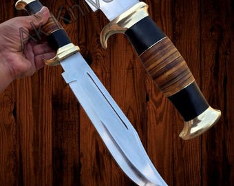 Handmade D2 Steel Bowie Knife: Crocodile Dundee Style, Leather Sheath