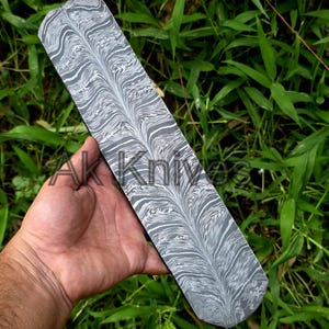 Handmade Damascus Steel Billet Bar: Tree Feather Pattern Knife Making